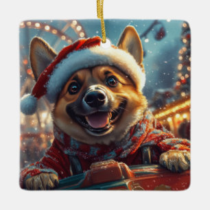 ベルジャンマリノア ドッグ ローラーコースター クリスマス セラミックオーナメント