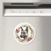 ベルジャン・マリノワ・クリスマスリースの祝祭の仔犬 マグネット (インサイチュ (食洗機))