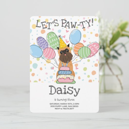 ベルジュブリュッセルグリフォン切り抜き耳バースデーパーティー 招待状 (スタンド正面)