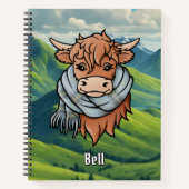 ベルスカーフ付きハイランド牛タータンチェック ノートブック (正面)