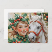 ベルズホリーアンドホースクリスマス小妖精や小人 シーズンポストカード (正面/裏面)