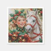 ベルズホリーアンドホースクリスマス小妖精や小人 スタンダードカクテルナプキン (正面)