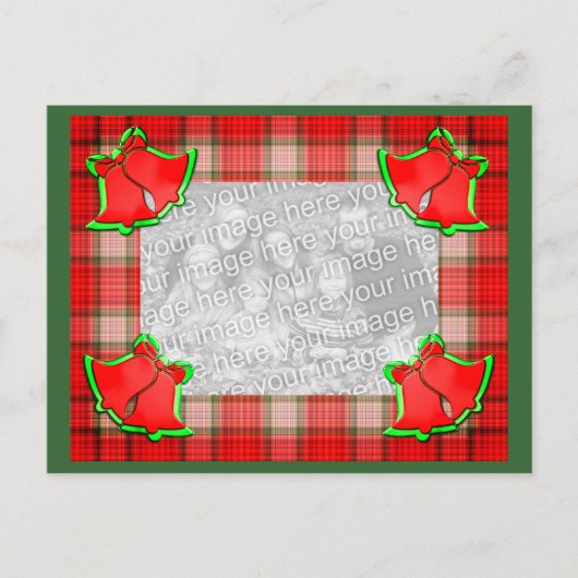ベルズレッドプレイドクリスマスホリデーフォトポストカード シーズンポストカード (正面)