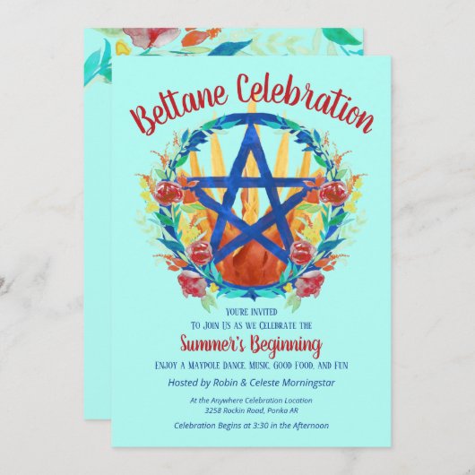 ベルタネファイア星形五角形サマーフローラサバットパーティー 招待状 (正面/裏面)