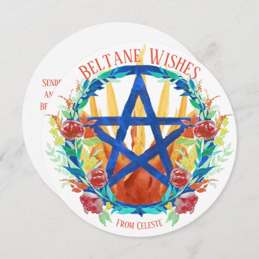 ベルタンウィッカ信者星形五角形火災&夏の花 シーズンカード (正面/裏面)