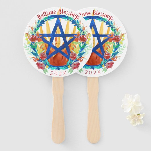 ベルタンファイアーサマーフラワー星形五角形ウィッカサブバット ハンドファン (正面&裏面)