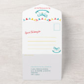 ベルテッド赤ちゃんシャワーロッキング馬の写真はアクアに会う オールインワン招待状 (外側)