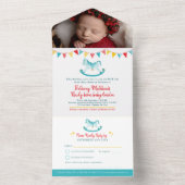 ベルテッド赤ちゃんシャワーロッキング馬の写真はアクアに会う オールインワン招待状 (内側)