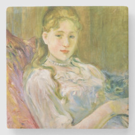 ベルテ・モリゾによる「猫を持つ少女」 ストーンコースター