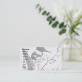 ベルトを付けられたカワセミ(メス) 名刺 (スタンド正面)