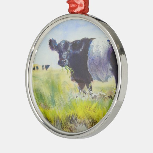 ベルトを付けられたギャロウェーの動物のクリスマスツリーのオーナメント メタルオーナメント (左)