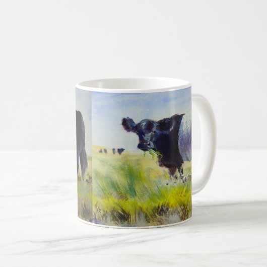 ベルトを付けられたギャロウェー牛絵画 コーヒーマグカップ (正面右)