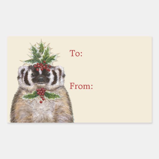 ベルトランとバッジャークリスマスステッカーへ/から 長方形シール (正面)