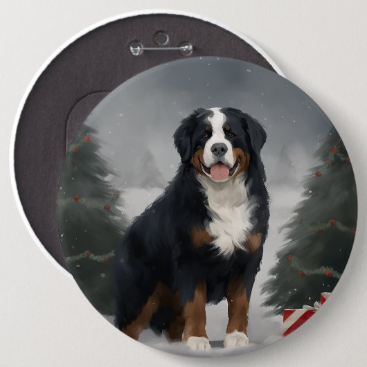 ベルナーゼンネンハウンドの雪のクリスマス 缶バッジ (正面&裏面)