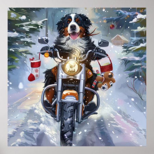 ベルナーゼンネンハウンド バイクに乗る クリスマス ポスター (正面)