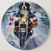 ベルナーゼンネンハウンド バイクに乗る クリスマス 缶バッジ (正面)