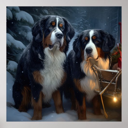 ベルナーゼンネン山犬の雪のそり クリスマスの飾り付け ポスター (正面)