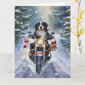 ベルナーゼンネン犬のバイククリスマス カード (黄色い花)