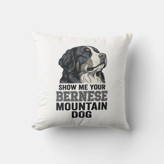 ベルナーゼンネン犬 ビンテージ 彫刻 Tシャツ デザイン クッション (正面)