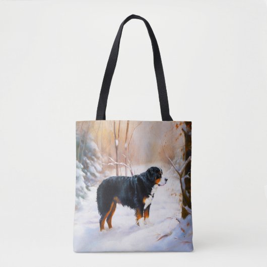 ベルナーゼンネン犬 雪が降る クリスマス トートバッグ (正面)