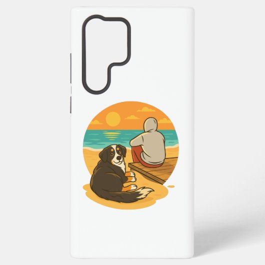 ベルナーゼン・マウンテンドッグと夕日のビーチ SAMSUNG GALAXYケース (裏面)
