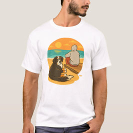 ベルナーゼン・マウンテン・ドッグとサンセットビーチ Tシャツ