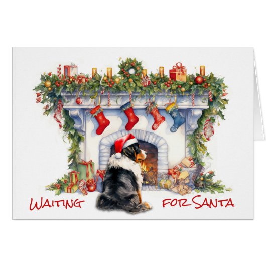 ベルナードッグがサンタ・クリスマス暖炉を待つ (正面横)