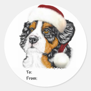 ベルニーズマウンテンドッグサンタパップクリスマスギフトタグ ラウンドシール