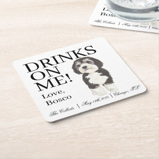 ベルヌードルシェパドー結婚ドル スクエアペーパーコースター (アングル)