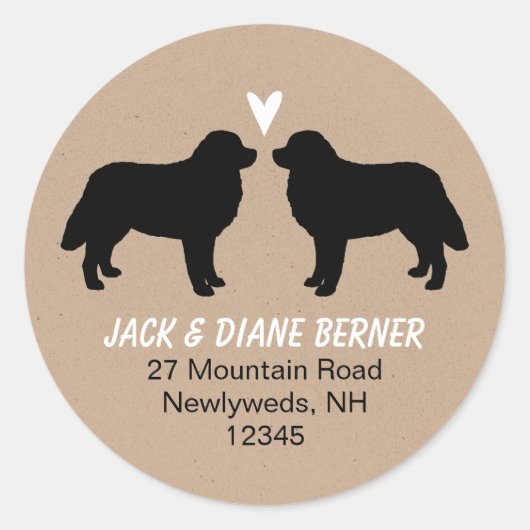 ベルネスマウンテンドッグシルエット差出人住所 ラウンドシール (正面)