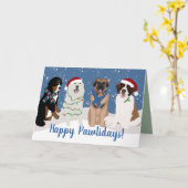 ベルネスレオンベルガーピレネー聖ベルナードクリスマス カード (黄色い花)