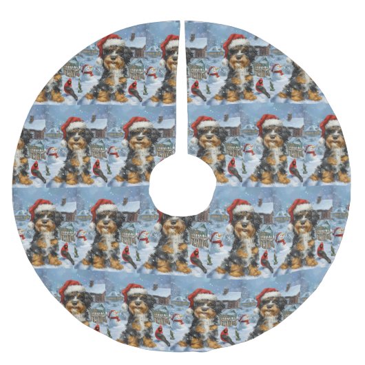 ベルネドードルドッグウィンターワンダーランドクリスマス ブラッシュドポリエステルツリースカート (正面)