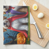 ベルネドードルドッグスパンプキンハロウィンおもしろい キッチンタオル (四つ折り)