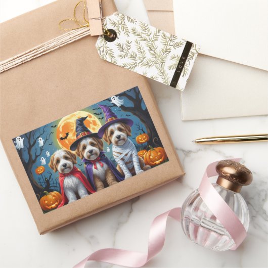 ベルネドードルドッグスパンプキンハロウィンおもしろい 長方形シール (ギフト)