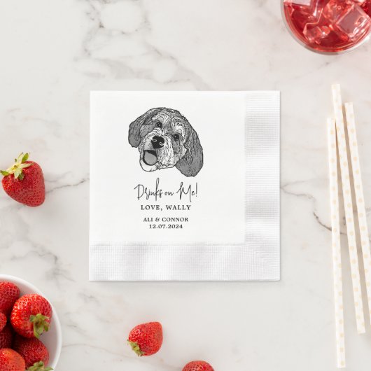 ベルネドードルパーソナライズされたドッグが私のナプキンスで飲む 縁ありカクテルナプキン (インサイチュ)
