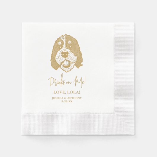 ベルネドードルパーソナライズされたドッグが飲む 縁ありカクテルナプキン (正面)
