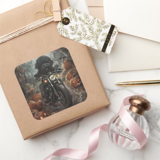 ベルネドードルライディングオートバイハロウィンホラー スクエアシール (ギフト)