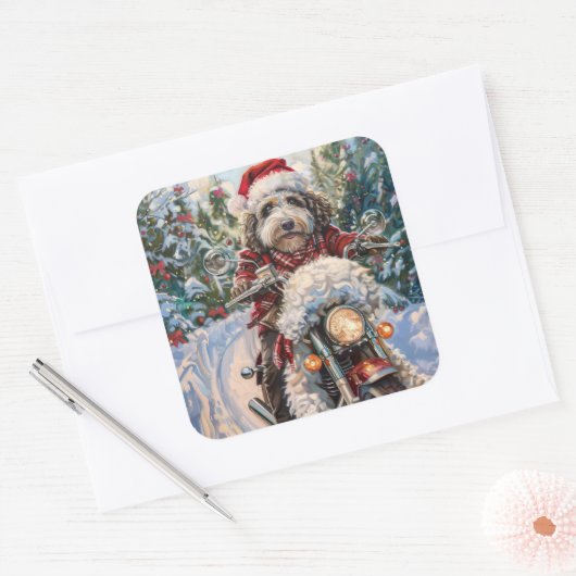 ベルネドールドッグオートバイクリスマス スクエアシール (封筒)