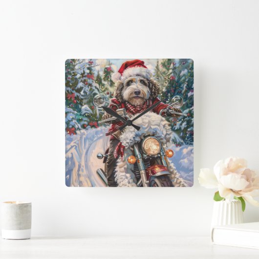 ベルネドールドッグオートバイクリスマス スクエア壁時計 (ホーム)