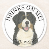 ベルネパーソナライズされたスマウンテン結婚ドッグ ラウンドペーパーコースター (正面)