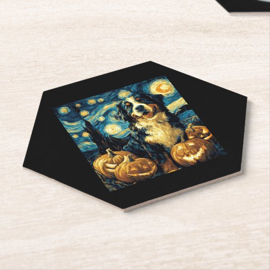 ベルネーズマウンテンかわいいドッグハロウィーンハロウィーンのカボチャのちょうちん ペーパーコースター (アングル)