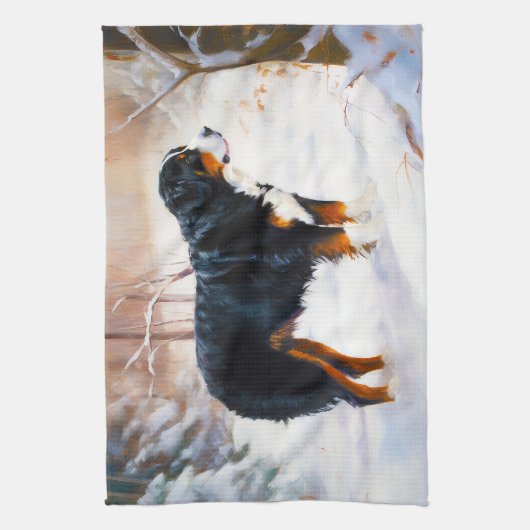 ベルネーズマウンテンで雪のクリスマスを過ごす キッチンタオル (縦)