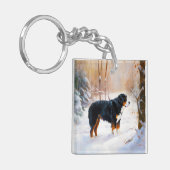 ベルネーズマウンテンで雪のクリスマスを過ごす キーホルダー (正面左)