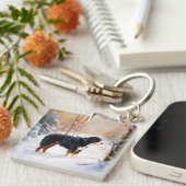 ベルネーズマウンテンで雪のクリスマスを過ごす キーホルダー (正面右)