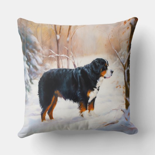 ベルネーズマウンテンで雪のクリスマスを過ごす クッション (裏面)