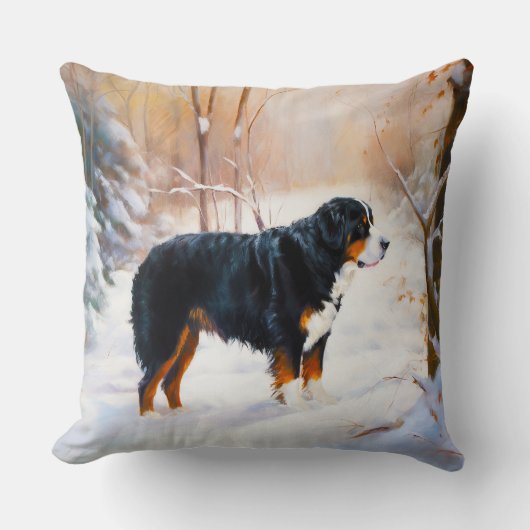 ベルネーズマウンテンで雪のクリスマスを過ごす クッション (正面)