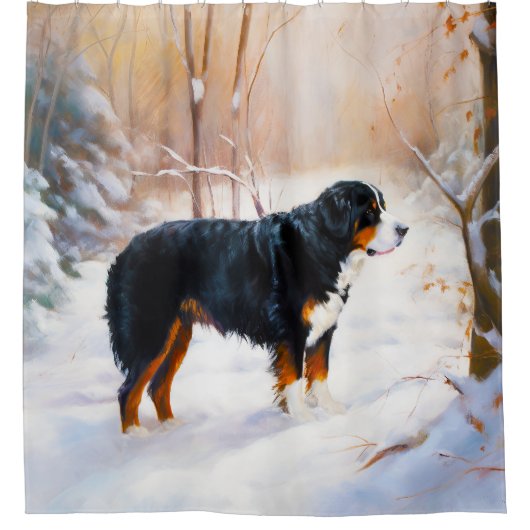 ベルネーズマウンテンで雪のクリスマスを過ごす シャワーカーテン (正面)