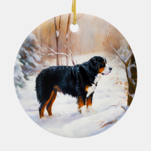 ベルネーズマウンテンで雪のクリスマスを過ごす セラミックオーナメント (裏面)