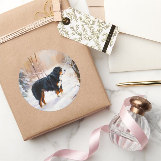 ベルネーズマウンテンで雪のクリスマスを過ごす ラウンドシール (ギフト)