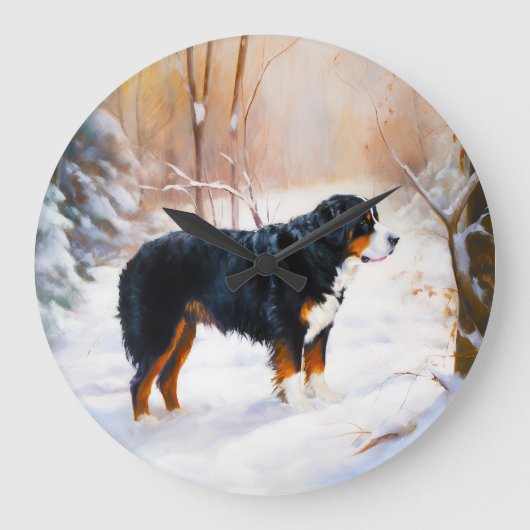 ベルネーズマウンテンで雪のクリスマスを過ごす ラージ壁時計 (正面)
